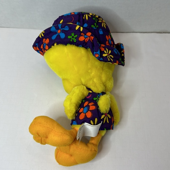 VTG Looney Tunes Tweety Bird Stuffed Animal 1998 Floral Hat Tweety Bird Plush - Picture 2 of 5
